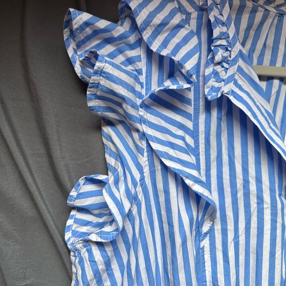 Blue Striped Midi Dress Ruffle Sleeve NWT Free Assembly Size XXL - Picture 3 of 7